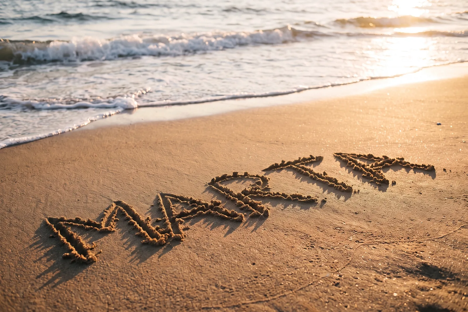 The same beach with the name MARTA written in the sand