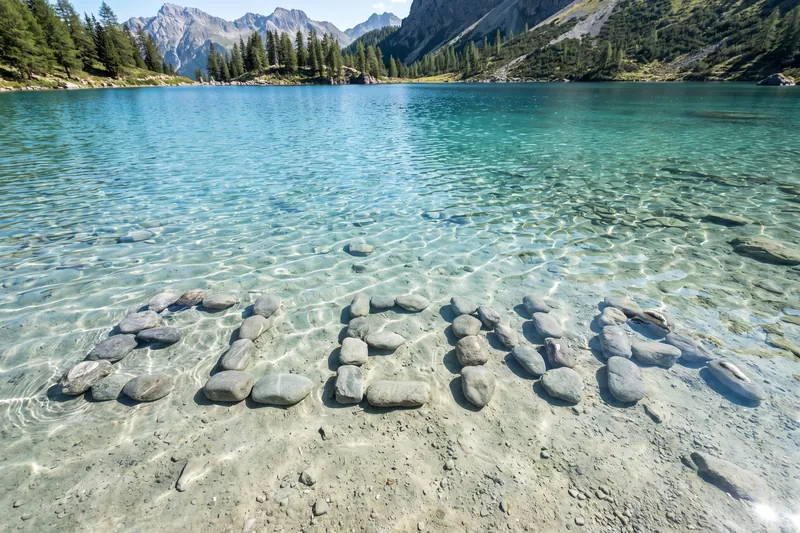 The name Elena formed with stones under the water of a lake